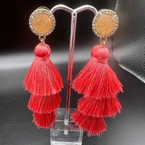 SUGARFIX Tiered Tassel and Druzy Earrings EUC